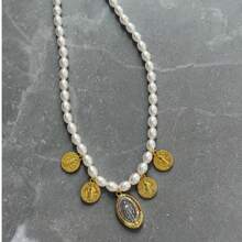 Ein Stück, Kette mit Künstlicher Perlen Jungfrau Maria Anhänger, Koi Glücksbringer Anhänger für Damen, exquisit und elegant, geeignet für Mädchen als tägliches Accessoire