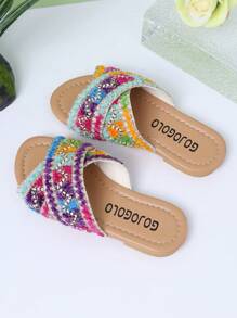 1 par de sandalias planas de moda para niñas en verano, diseño de estilo cruzado, adecuadas para varias ocasiones y sesiones de fotos