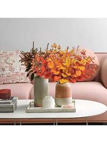 12 件装橙色桉树人造花束秋季花瓶餐桌装饰乡村收获季节桉树花瓶装饰 - 非常适合万圣节圣诞节秋季和收获季节 DIY 装饰、家居装饰、花园景观和摄影道具