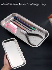 牙科不锈钢医用托盘长方形消毒板金属放置盒牙科实验室器械托盘 - 銀色 - 查看 7