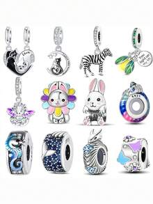 镀银吊坠猫萤火虫兔子蝴蝶动物系列吊坠饰品吊坠球适用于手链DIY女士饰品 - 多 - 查看 1
