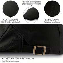 1 Piece Of Adjustable Men's Cotton Beret - Classic Beret, Adjustable Casual Hat Style Suitable For Men, Machine Washable, Easy To Maintain - Black - View 6