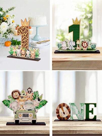 1 pezzo Decorazioni in legno stile animale della giungla, bomboniera per il compleanno, decorazioni in legno a tema animali della giungla, leopardo, per feste di primo compleanno, decorazione creativa per casa, decorazione fotografica da tavolo, decorazione per festa di festa di nascità, decorazione in legno artigianale per feste