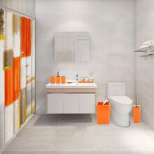 Orange Bathroom Accessories Set, Bathroom Sets With Shower Curtain, Orange Bathroom Accessories With Trash Can, Soap Dispenser, Soap Dish, Toilet Brush Holder, Qtip Holders For Bathroom - Coral Orange - View 7