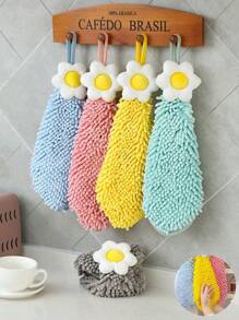 1pc/3 Packs Super Soft Creative Plumeria Pattern Hanging Hand Towel, Quick Absorbent Quick Dry Coral Fleece/Lint Free. , Reusable, Suitable For Kitchen/Bathroom - Multi-Purpose Household Essentials, Household Cleaning, Body Care, Hand Towel, Kitchen Quick Dry Absorbent Rag, Table Cloth. Cleaning Tools Dish Cloths Kitchen Towel