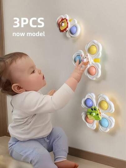 3 Stück Saugnapf Spinner Spielzeug, Baby Spielzeug, Baby Grundlagen, Drehspielzeug für Kleinkinder 1-3 Jahre, Baby Spielzeug, Bad Spielzeug sensorische Spielzeuge frühe Lernspielzeuge Badewanne Spielzeug Esszimmerstühle Spielzeug, Geburtstagsgeschenke für Baby Jungen Mädchen, geeignet für täglichen Gebrauch von Babys