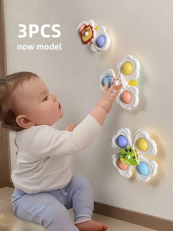 3 szt. Przyssawki Spinner Toys, Zabawki dla niemowląt, Niezbędne artykuły dla niemowląt, Spinning Toys dla maluchów w wieku 1-3 lat, Zabawki dla niemowląt, Zabawki do kąpieli Zabawki sensoryczne Zabawki edukacyjne dla dzieci Zabawki do kąpieli Krzesła do jadalni Zabawki, Prezenty urodzinowe dla chłopca i dziewczynki, Nadaje się do codziennego użytku niemowląt