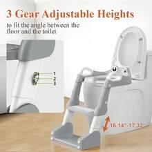 Potty Training Seat, Toddler Toilet Seat For Little Boys Girls, Potty Training Toilet With Urinals, Toddler Step Stool Ladder And Splash Guard (Gray)  2-IN-1 Potty Training Toilet Seat With Step Stool For Toddler, Stability Training Potty Seat For Kids Boys Girls With Splash Guard And Anti-Slip Pad, Adjustable Ladder & Potty Seat Height, Grey - Grey - View 3