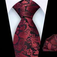 Set de 2 piezas que incluye corbata de 8cm de ancho con estampado de cachemir y flor y pañuelo a juego. Elegante accesorio de corbata de negocios de alta calidad para bodas, regalos familiares, Navidad o fiestas.