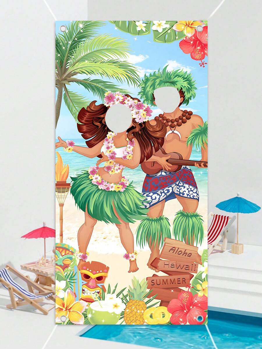 1 pieza Marco para fotos estilo hawaiano Aloha, Fondo fotográfico de cabina de fotos para fiesta hawaiana, fiesta de verano en la piscina, suministros y decoración para fiesta de cumpleaños en Hawaii - Hawai - Ver 1