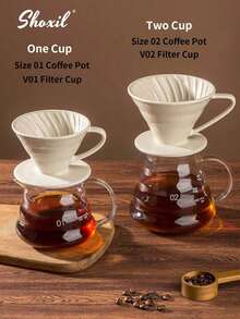 shoxil 咖啡套装、02号手冲咖啡壶套装、滴滤咖啡礼品套装、旅行咖啡配件工具、咖啡壶和温度计、带陶瓷滴滤器的玻璃咖啡壶、手动咖啡研磨机、咖啡勺、咖啡秤、咖啡研磨机清洁刷、100张咖啡滤纸