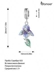 WOSTU 1 pièce Pendentif fleur de lotus en argent sterling 925 Élégante perle de charme de fleur violette avec procédé d'émail pour femme Bracelet DIY Bijoux de fête Cadeau