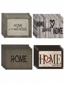 1pc/4pcs/6pcs Grey & White Gradient Placemats 30x45 Cm - Polyester Machine Washable Rectangular Place Mats With HOME Sweet Home Design For Kitchen Dining Table Decor, Party Centerpieces, Home Decor Accents | Textured Surface | Machine Washable Mats - Multicolor - View 1