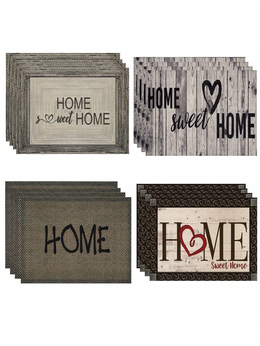 1pc/4pcs/6pcs Grey & White Gradient Placemats 30x45 Cm - Polyester Machine Washable Rectangular Place Mats With HOME Sweet Home Design For Kitchen Dining Table Decor, Party Centerpieces, Home Decor Accents | Textured Surface | Machine Washable Mats - Multicolor - View 1