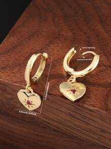 1 Pair Elegant & Fashionable Copper Micro-Inlaid Pink Cubic Zirconia Heart Pendant Earrings, Versatile Sweet Gift For Women, Valentine's Day