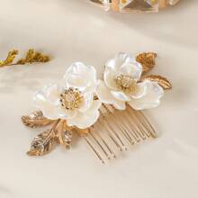 Peineta de pelo con flor de loto blanca y centro dorado, accesorio de boda y novia de alta gama, al por mayor transfronteriza, accesorios para el cabello, accesorios para el cabello, boda, peinetas