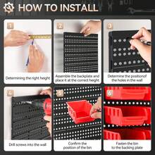 Wall Mounted Storage Bins Kit 64 * 41cm Garage Boxes Plastic Rack Parts Organiser Utility Kit With Stackable Boxes For Garage Workshop - Red+Blue - View 6