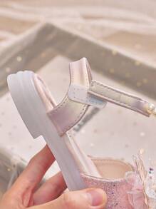 1 Pair Girls Soft Bottom Sandals New Cute Baby Shoes Anti-Slip Jelly Bottom Little Princess Sequin Bow Dance Shoes Crystal Shoes, Suitable For Summer