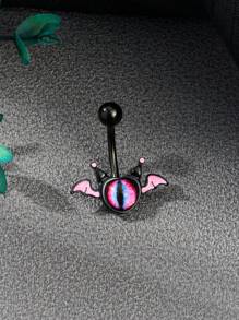 CIZME 14G Edelstahl Bauchnabelringe mit Fledermaus, bösen Augen und rosa roten Zirkonia für Damen als Halloween Körperschmuck, Bauchnabelpiercing Schmuck