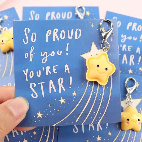 5pcs Cute Star Keychains Inspirational Keychain So Proud Of You Keychains With Encouragement Card For Student Teacher School Backpack For School
