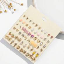 1 set de 30 pares de pendientes de moda para mujeres, fabricados en aleación de zinc con diseños de mariposa, corazón y otros broches de acero inoxidable sin chapado, hipoalergénicos, adecuados para uso diario y vacaciones, diseñados especialmente para mujeres