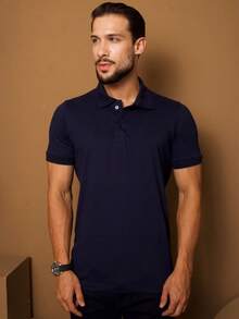 Men's Polo Shirt Premium Cotton Basic Plain Shirt Summer Men's Shirts - 藏蓝色 - 查看 1