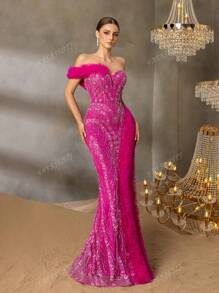 Faeriesty Faeriesty Luxury One-Shoulder Evening Gown With Back-Tie Closure & High Slit – Beaded Mermaid Dress Featuring Feather-Like Detailing And Textured Fish-Tail Hemline For Red Carpet Glamour | Perfect For Black-Tie Galas, Formal Charity Dinners, Exclusive Award Ceremonies, Opera Nights, And Premiere Events
