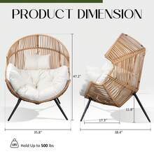 Vongrasig Wicker Egg Chair PE Rattan Chair With Cushion, Oversized Patio Lounge Chair For Outdoor, Indoor, Balcony, Backyard, Garden