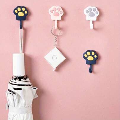 5个时尚猫爪挂钩，强力粘性墙钩，适用于浴室和宿舍，安装简便，节省空间的钥匙收纳架，最大限度减少损坏，多功能衣帽和配饰挂钩，抓力强劲，快速安装粘胶，牢固固定，简约家居收纳方案，适用于玄关、浴室、厨房、宿舍和衣柜。