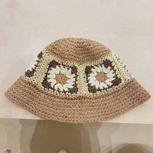 Women's Summer Handmade Woven Flower Hat, Beach Sun Hat, Fashion Patchwork Straw Hat - Flower Straw Hat - View 21