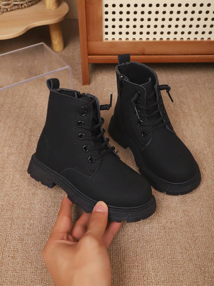 British Style Kids Boots, Autumn/Winter Versatile Unisex Children's Work Boots - Black - View 1