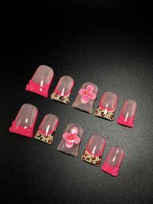 十枚手工制作的鸭嘴/喇叭形指甲装饰，长约3.3英寸，立体多色丝带装饰，可作为礼物赠送亲朋好友，例如母亲、女友等。适合在生日、派对、宴会、舞会等场合佩戴。可重复佩戴，按压在指甲上即可。美甲用品 - 彩色 - 查看 3