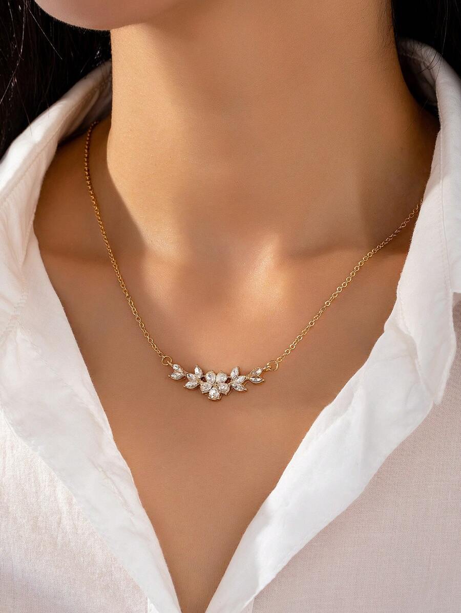 1pc Flower Leaf Heart Pendent Necklace, Bridesmaid Gift, Gift For Her