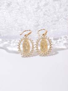 1 Paar Vintage Jungfrau Maria Anhänger Ohrringe, ovaler religiöser Schmuck, geeignet für Feste, Hochzeiten