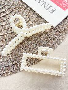 2/3 件套女士人造珍珠几何发夹套装，简约优雅休闲时尚树脂材质时尚别致人造珍珠半圆椭圆心形蝴蝶结发夹，适合日常通勤发型设计，安全无损时尚发饰美容爪夹休闲发夹 - 彩色 - 查看 19