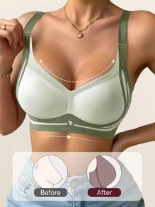 Sujetador ligero de soporte para el pecho, sujetador con soporte suave y sin costuras, sujetador ligero para mujeres, sujetador push-up, sujetador moldeador de pechos, ropa interior sexy para mujeres, sujetador ideal para pechos grandes con soporte y ajuste lateral anti caída