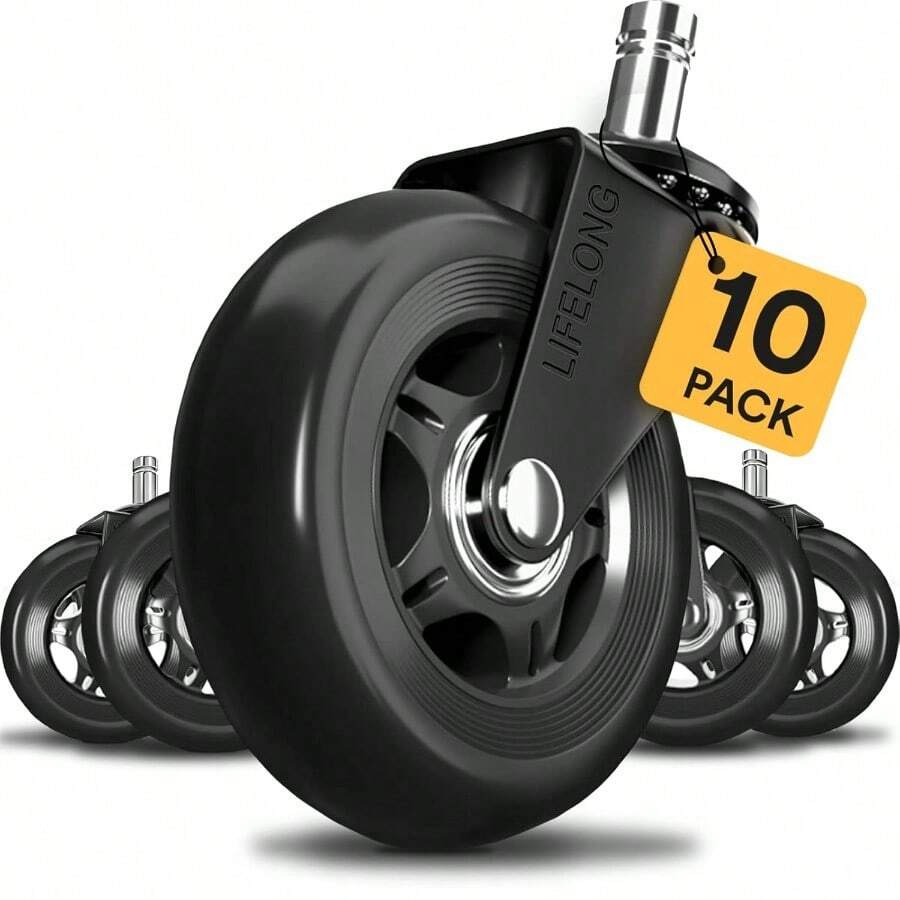 Office Chair Wheels Replacement Rubber Chair Casters For Hardwood Floors And Carpet Set Of 5 Heavy Duty Casters For Chairs To Replace Office Chair Mats Fits 98 10 Pack - Black - View 1
