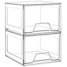 2/4 包可堆叠化妆品收纳盒，4.4 英寸高亚克力浴室收纳盒和储物抽屉，透明塑料抽屉储物箱，适用于梳妆台、水槽下、橱柜、食品储藏室 - 無色 - 查看 12