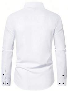 Men's Fashion Casual Business Commute Stand Collar Solid Color Button Long Sleeve Shirt, Men's Formal Slim Fit Shirt, Men's Solid Color Shirt. Suitable For Daily Wear, Work Commute, Outings, Gatherings. Can Be Paired With Suit Pants Or Suits For Parties, Weddings, Honeymoons. Can Be Given As A Gift To Son, Husband, Boyfriend, Father, Fall - White - View 3