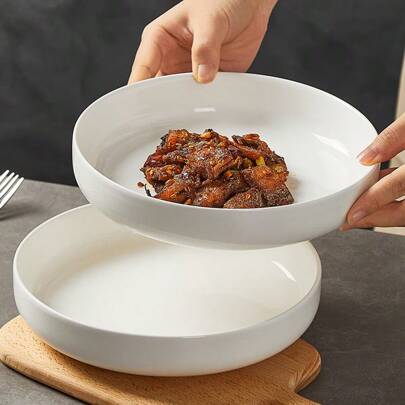 Set Of 4 Thickened Ceramic Serving Plates, 8-Inch Wide Rim Noodle Dishes Chip Resistant Edge & Non-Slip Base Oven Friendly Stack Bowls For Ramen/Stew/Meal Prep Thanksgiving, Christmas, Holiday Entertaining & Family Feasts