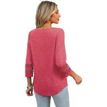 XIEERDUO 3/4 Length Sleeve Womens Tops Dressy Casual Blouses For Women 2025  V Neck T Shirts Summer Clothes - 珊瑚粉 - 查看 5