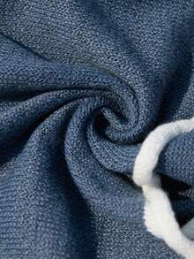 Plus Size Colorblock V-Neck Loose Knit Pullover Sweater - Blue - View 9