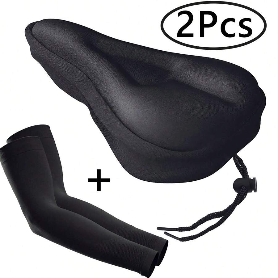 2 件自行车座垫 - 凝胶垫自行车座套和骑行臂套，男女通用，舒适超柔软健身自行车座椅，兼容 Peloton、户外和室内自行车鞍座 - A - 查看 1