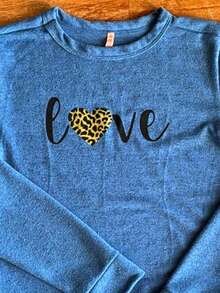 Fleece Blouse With Cuffs And Love Print, Warm Winter - 藍色 - 查看 5