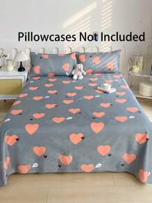1pc Soft & Comfortable Bed Sheet, Bed Protector, Valentine's Gift Bed Sheet, Cartoon Love Geometric Bed Sheet, Heart Pattern Bedding Set, Home Decor, For Twin, Queen, King Size Bed, Mother's Day Bedding Gift, Machine Washable
