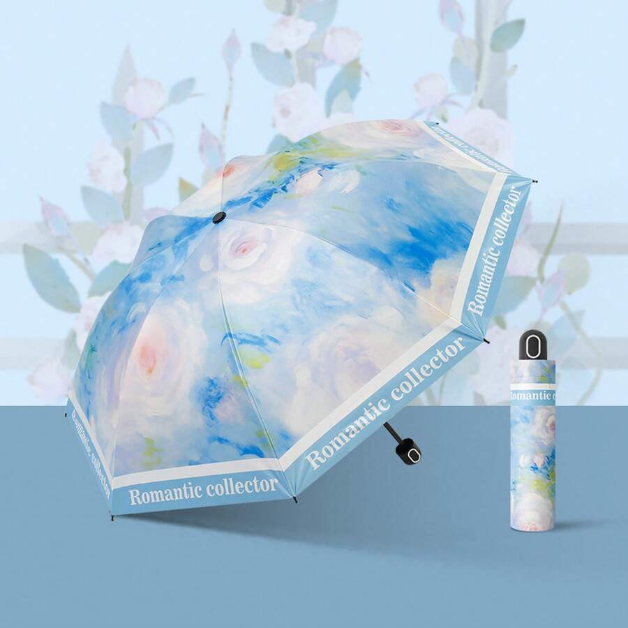 Umbrellas And Rain Hat Umbrellas - Retro Oil Painting Umbrella Manual Sky Blue - View 1