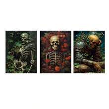 3 幅现代骷髅与花卉墙面艺术帆布海报，高清打印可选画框，客厅和卧室家居装饰挂画 - 彩色 - 查看 13