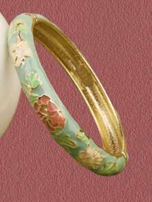 Cloisonne Floral Open Cuff Bracelet, Oil Drop Alloy Bangles, Gifts For All, Various Sizes Available - Enamel Cloisonné Bracelet With Peony Pattern - View 15
