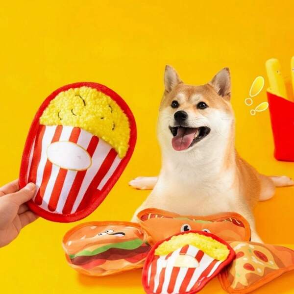 1pc Durable Chew Toy For Dogs, Noise Maker Entertaining Toy, Sizes 15*17cm/10*22cm/17*19cm/20*14cm, Suitable For Hamburger/Hot Dog/Pizza/French Fries Shapes, For Small/Large Dogs