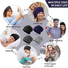 4 Pieces Satin Lined Sleep Cap For Men Women Elastic-Designed Sleeping Hair Satin Lined Bonnet Hair Cover(Black, Navy Blue, Dark Gray And Light Gray) - Multicolor - View 8
